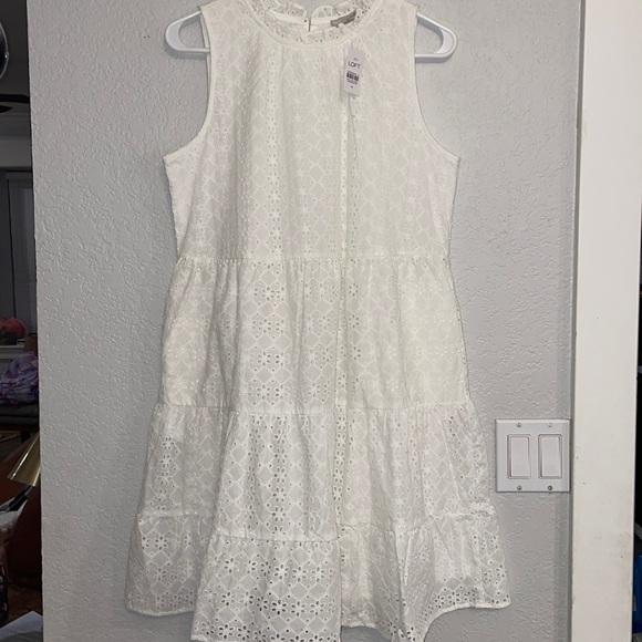 LOFT Dresses & Skirts - Loft White Eyelet Teired Swing Dress NWT